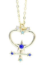 Goldfarbene Halskette mit Anhänger Planet Merkur Symbol und Kristall Gold Necklace price