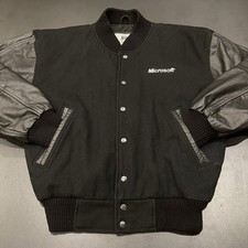 Vintage 90s Microsoft Varsity Jacket Men’s Medium Wool Bomber Leather Sleeve Herren-Leather Clothing price