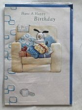 Offene Happy Birthday-Karte männlich niedliche Hundegeschenke sitzend auf Stuhl TV Fernbedienung TV Chair price