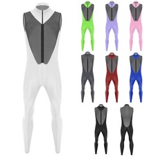 DE Herren Glänzend Jumpsuit Overall Bodysuit Nylon Sexy Unterwäsche Clubwear Herren-Bodysuit price