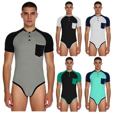DE iEFiEL Herren Bodysuit Kurzarm Unterhemd mit Knopfleiste Farbblock Sportbody Herren-Bodysuit price