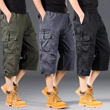 Herren Viele Taschen Capri Hose 3/4 Shorts Cargo Combat Freizeit Armee Schwarz Herren-Capri Hosen price