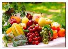 Poster 70 x 50cm Küche Obstkorb Wein Äpfel Mandarinen frische Früchte Obst S829 Poster price