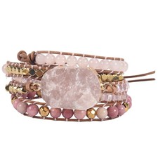Naturstein Armband Quarz Leder Wickelarmbänder für Damen Rose Edelsteine4589 Natural Stone Bracelets price