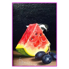 Original ACEO Wassermelone Ölgemälde #04 - Miniatur Stillleben Kunst signiert SSJ Oil Paint price