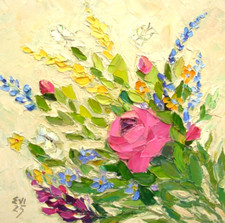 Blumenstrauß Original Ölgemälde Wandbild Leinwand Tafel 10x10 cm Oil Paint price