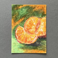 Original ACEO Öl Pastell Zeichnung Mandarine Zitrus Stillleben von Dora Trenka Oil Paint price