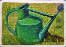 Original ACEO Ölgemälde Plein Air Garten Gießkanne Landschaft Oil Paint price