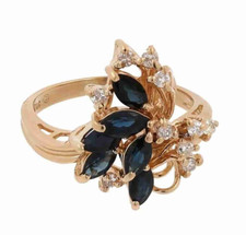 14K GOLD SAPHIR UND DIAMANT RING COCKTAIL CLUSTER VERLOBUNG GR 6 VINTAGE 90 Sapphire Ring price