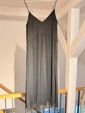 PULL&BEAR Damen Trägerkleid Slipdress Midi schwarz Mesh gepunktet Gr. M Slip Kleid price
