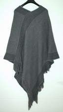 KAFFEE Damen leichter Strick Poncho one size lang in dunkel grau! Poncho price