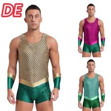 DE Herren Meerjungmann Kostüm Fischschuppen Print Body mit Bein Ärmello Clubwear Herrenkostüm price