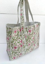 Indian Weiß Blumenmuster Steppdecke Schultertasche Damen Beach Baumwolle Damen-Beach Tasche price