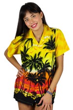 Funky Hawaiibluse Hawaiihemd Damen Beach Gelb Kurzarm Brusttasche Unisex Damen-Beach Tasche price
