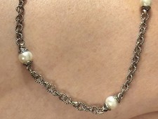 Sterling Silber Bahnhofskette, Perlen Perlen. Made In Thailand 925 gemarkt Pearl Necklace price