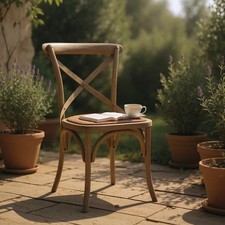 Esszimmerstuhl Landhaus rustikal gekreuzte Rückenlehne Ulmenholz Rattan Sitz Café Bistro Stil Café- & Kantinenstuhl price