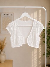 Eleganter Spitzen-Bolero S – Weiß | Florale Stickerei | Festlich & Feminin Bolero price