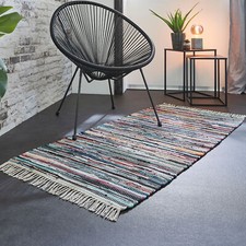 Fleckerl Teppich Multi handgewebter Flickenteppich Fransen Bunt Baumwolle Boho Babyzimmer Teppich price