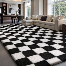 Teppich Wohnzimmer Hochflor, Langflor Shaggy Teppich Karo Muster, Pflegeleicht Babyzimmer Teppich price