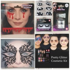 Falsche Nägel Schwarz HALLOWEEN Hexe Glitzer Gesichtsfarbe Laser Maske Blut Aufkleber Face & Finger Paint price