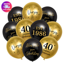 24 Stück Luftballons Geburtstag Deko 40. Geburtstag Schwarz Gold mit Bändern Luftschleier price