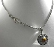 SMART✨ 39g Sterling Silber BA 925 Voll HM Byzantinisches Tigerauge Anhänger Halskette Smart Necklace price