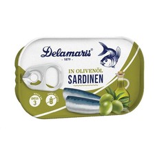 (26,56 EUR/kg) Delamaris Sardinen Olivenöl 90g Fischkonserve Sardinen in Öl Olives price