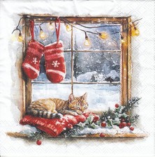 3 Lunch Papier Servietten Napkins (N9-5) Katze schläft am Fenster Napkin price