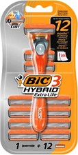 BIC 3 Hybrid Herren Dreiklingen Rasierer 1 Griff und 12 Nachfüllpackungen Extra Life Razors und Refills price