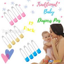 Baby Windelnadeln Windelsicherheitsnadel farbig Wickelverschluss Stoffbox 12 Stück Baby-Diaper price
