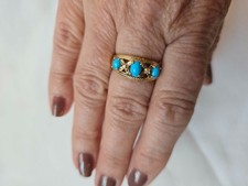 14 Karat Türkis Diamant Ring Gelbgold Blume Größe 7 Gold Ring price