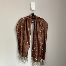 Seidentuch Tuch braun bestickt Blumen Crinkle Halstuch Shawl price