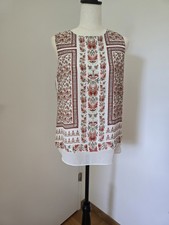 Rose Olive Bluse Gr M – Weiß Rot Chiffon Tunika Paisley Muster Sommer Bluse price