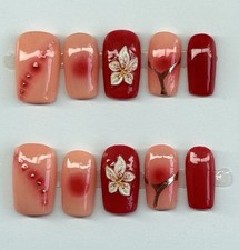 Limited Edition Handmade Tropical Pink and Red 3D Press On Nails Nail Polish price