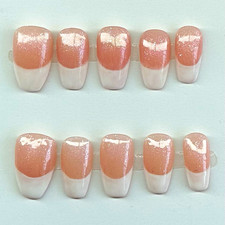 Handgefertigte kurze Sarg Glitzer French Tip Press-On Nägel Nail Polish price