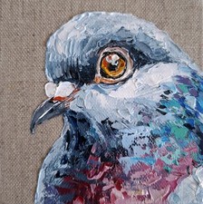 Original Mini Gemälde Taube, Öl auf Leinwand, Taube Vogel Kunst, 10x10cm Paints price