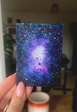 ACEO Original Abstrakte Lila Galaxie Mini Gouache Gemälde Paints price
