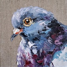 Original Mini Gemälde Taube, Öl auf Leinwand, Taube Vogel Kunst, 10x10cm Paints price