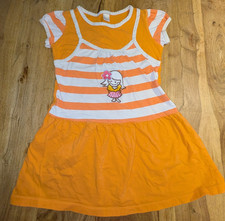 C&A Mädchen Jerseykleid orange weiß gestreift Kurzarm Gr.110 Mädchen-Jersey price