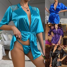 Spitze Damen Satin Reizwäsche Robe Dessous Babydoll Kimono Negligee Nachtkleid Babydoll price