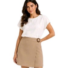 Eleganter Damen Mini-Rock Beige Wickelrock Business Freizeit Büro Rock Kurz Rock price