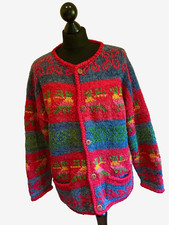 Vintage Amano 100% Wolle handgestrickt bunt Strickjacke Pullover Gr. M/L Damen-Strickjacke price