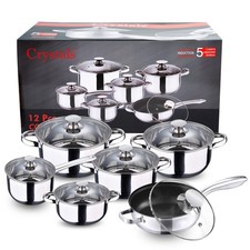 12 STCK. S/S DELUXE QUALITÄT KASSEROLLE KOCHTOPF SUPPENTOPF BRATPFANNE KOCHGESCHIRR SET Pot / Pan Sets price