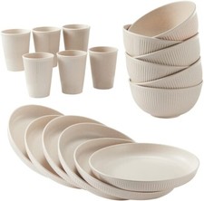 18x rundes Geschirrset Weizenstroh Speiseteller Schale Becher unzerbrechlich Geschirr Dinnerware Set price