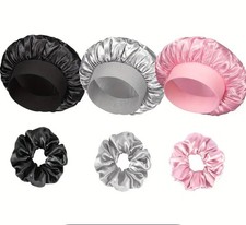 2er Set Bonnet und Satin Haarband Schwarz Schlafhaube Set Haarschutz Haarhaube Damen-Mütze price