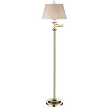 Traditionelle polierte Messing Schwenkarm Stehlampe mit cremefarbenem Schirm von Happy Hom... Floor Lampe price