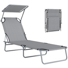Outsunny Klappstuhl Sonnenliege mit Sonnenschutz Gartenliege Hängematte grau Sun Lounger price