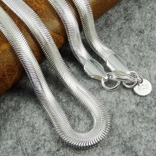 Massive Silber 6 mm breite flache Glieder Schlangenkette Halskette Costume Necklace price