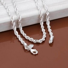 Massives Silber verdrehtes Seil Kette Halskette 3 mm dick 16" 18" 20" 22" 24" 26" 28" Costume Necklace price