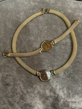 Sterling Silber 925 Vermeil Italien Lire Münze Halskette und Armband Set Mesh Kette Costume Necklace price